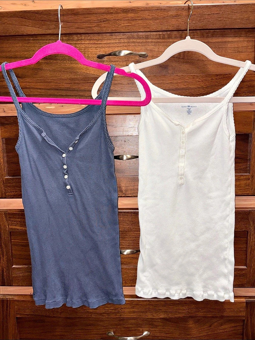 Brandy Melville Blue & White Ribbed Henley Tank